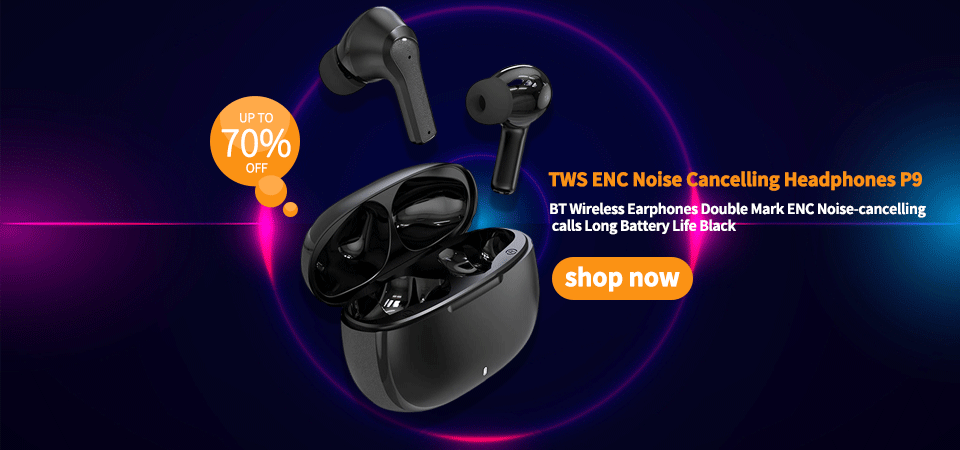 TWS ENC Noise Cancelling Headphones P9 BT Wireless Earphones Double Mark ENC Noise-cancelling calls Long Battery Life Black