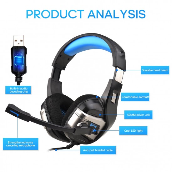 Professional Gaming Headset Stereo with Noise Cancelling Microphone Wired Headphone 50mm Drivers 3.5mm Cable with Volume Control Button for Computer Tablet Laptop