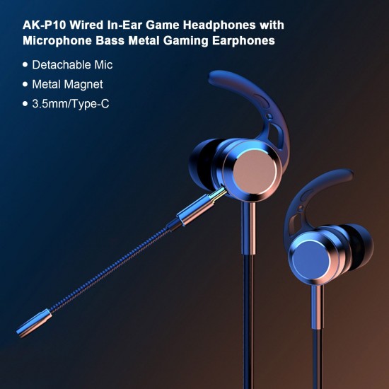 AK-P10 3.5mm In-Ear Gamer Headphones Dual Microphone Bass Metal Wired Gaming Earphones with Mic In-Ear Headset AK-P10 3.5mm In-Ear Gamer Headphones Dual Microphone Bass Metal Wired Gaming Earphones with Mic In-Ear Headset