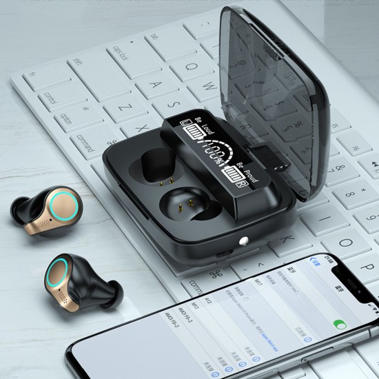 M18 BT5.1 Wireless Headphones Auto Pairing IPX7 Waterproof 2000mAh Charge Box Three Screen Power Display Powe Bank (Black) M18 BT5.1 Wireless Headphones Auto Pairing IPX7 Waterproof 2000mAh Charge Box Three Screen Power Display Powe Bank (Black)