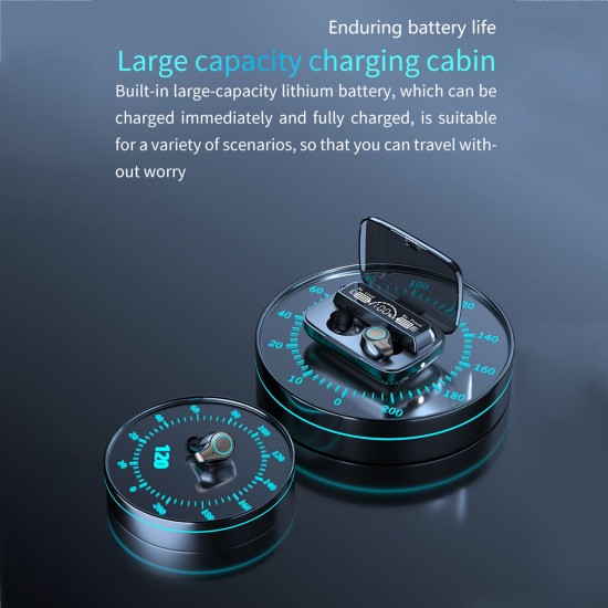 M18 BT5.1 Wireless Headphones Auto Pairing IPX7 Waterproof 2000mAh Charge Box Three Screen Power Display Powe Bank (Black) M18 BT5.1 Wireless Headphones Auto Pairing IPX7 Waterproof 2000mAh Charge Box Three Screen Power Display Powe Bank (Black)