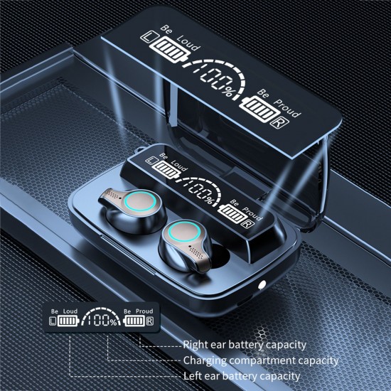 M18 BT5.1 Wireless Headphones Auto Pairing IPX7 Waterproof 2000mAh Charge Box Three Screen Power Display Powe Bank (Black) M18 BT5.1 Wireless Headphones Auto Pairing IPX7 Waterproof 2000mAh Charge Box Three Screen Power Display Powe Bank (Black)