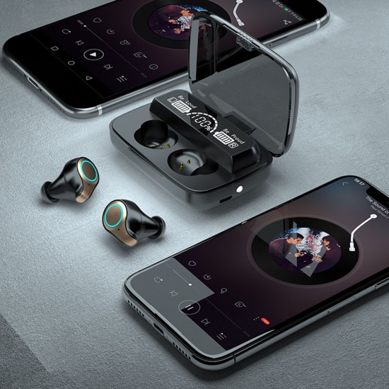 M18 BT5.1 Wireless Headphones Auto Pairing IPX7 Waterproof 2000mAh Charge Box Three Screen Power Display Powe Bank (Black) M18 BT5.1 Wireless Headphones Auto Pairing IPX7 Waterproof 2000mAh Charge Box Three Screen Power Display Powe Bank (Black)