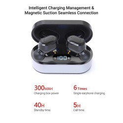 JS1 True Wireless Stereo Earbuds BT5.0 Earphone Wireless Headset Multifunctional Key Waterproof Portable Headphones with Large Capacity Black