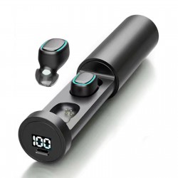 Mini In-Ear BT Headphones with Deep Bass Noise Reduction Waterproof Sport Earphones with LED-Digital Display Touch-Control Headsets HD Call Earbuds with MIC Compatible with iOS Android Black