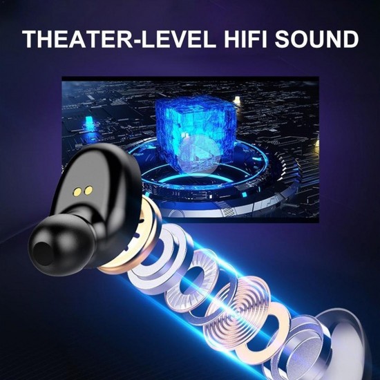 Mini In-Ear BT Headphones with Deep Bass Noise Reduction Waterproof Sport Earphones with LED-Digital Display Touch-Control Headsets HD Call Earbuds with MIC Compatible with iOS Android Black