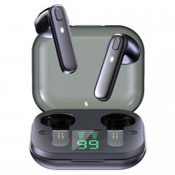 R20 True Wireless Earbuds Semi-in-Ear BT Earphones with Stereo Sound Waterproof Sport Earphones with LED-Digital Display Headsets HD Call Headset with MIC Compatible with iOS Android Black
