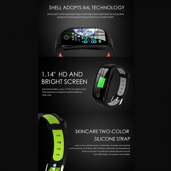 F21 Smart Bracelet 1.14-inch TFT Screen BT4.0 Smart Watch Heart Rate Blood Pressure Sleep Monitoring IP68 Waterproof Smart Timer Pedometer Calorie Fitness Alarm Camera Wristwatch Compatible with Android / iOS System F21 Smart Bracelet 1.14-inch TFT Screen BT4.0 Smart Watch Heart Rate Blood Pressure Sleep Monitoring IP68 Waterproof Smart Timer Pedometer Calorie Fitness Alarm Camera Wristwatch Compatible with Android / iOS System