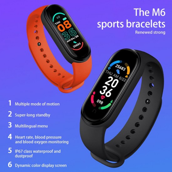 M6 Smart Bracelet Intelligent Watch Sport Fitness Tracker Heart Rate Sleep Monitor Smartwatch 0.96in Color Screen IP67 Waterproof Sports Wristband M6 Smart Bracelet Intelligent Watch Sport Fitness Tracker Heart Rate Sleep Monitor Smartwatch 0.96in Color Screen IP67 Waterproof Sports Wristband