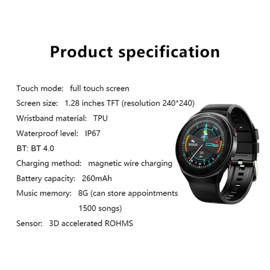 MT3 Smart Bracelet 1.28'' TFT Full-Touch Screen 8G Music Player/BT Call/One-click Recording Strong Endurance Health Management Compatible with Android iOS MT3 Smart Bracelet 1.28'' TFT Full-Touch Screen 8G Music Player/BT Call/One-click Recording Strong Endurance Health Management Compatible with Android iOS