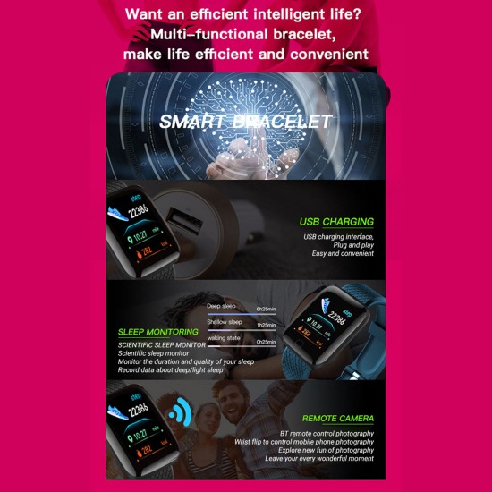 116plus Smart Sports Bracelet Sports Watch 1.44'' TFT Single-touch Screen Multilingual Display Custom Dial Fitness/Health Monitor Long Standby IP67 Waterproof Compatible with Android iOS 116plus Smart Sports Bracelet Sports Watch 1.44'' TFT Single-touch Screen Multilingual Display Custom Dial Fitness/Health Monitor Long Standby IP67 Waterproof Compatible with Android iOS