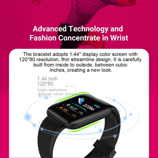 116plus Smart Sports Bracelet Sports Watch 1.44'' TFT Single-touch Screen Multilingual Display Custom Dial Fitness/Health Monitor Long Standby IP67 Waterproof Compatible with Android iOS 116plus Smart Sports Bracelet Sports Watch 1.44'' TFT Single-touch Screen Multilingual Display Custom Dial Fitness/Health Monitor Long Standby IP67 Waterproof Compatible with Android iOS