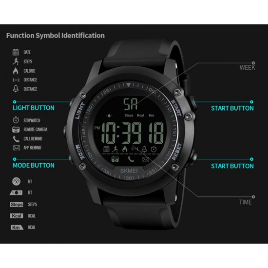 SKMEI Sports Casual Men Smart Watch Intelligent Male Watches 5ATM Water-resistant Call APP Reminder Remote Camera Sports Tracker BT Smart Bracelet SKMEI Sports Casual Men Smart Watch Intelligent Male Watches 5ATM Water-resistant Call APP Reminder Remote Camera Sports Tracker BT Smart Bracelet