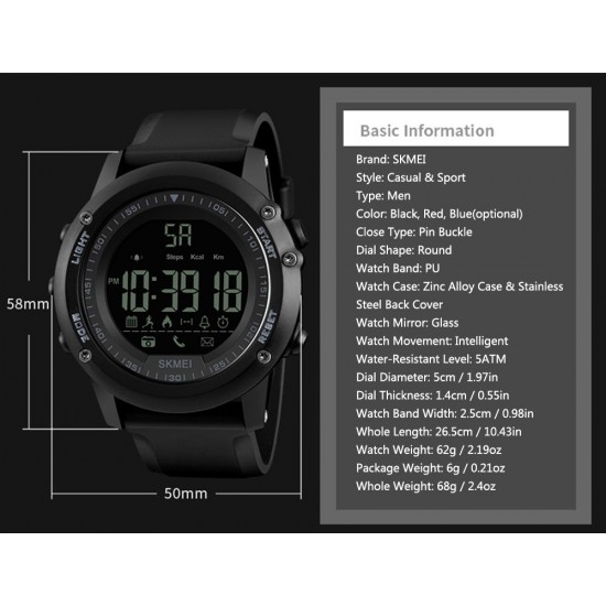 SKMEI Sports Casual Men Smart Watch Intelligent Male Watches 5ATM Water-resistant Call APP Reminder Remote Camera Sports Tracker BT Smart Bracelet SKMEI Sports Casual Men Smart Watch Intelligent Male Watches 5ATM Water-resistant Call APP Reminder Remote Camera Sports Tracker BT Smart Bracelet