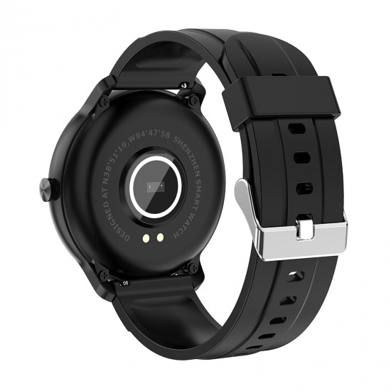 WB03 Smart Watch 1.3-Inch IPS Full-Touch Screen BT5.0 Fitness Tracker IP68 Waterproof Sleep/Heart Rate Monitor Multiple Sports Mode Notification/Call/Sedentary Reminder Remote Camera Compatible with Android iOS Black Black Silicone Strap
