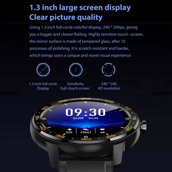 WB03 Smart Watch 1.3-Inch IPS Full-Touch Screen BT5.0 Fitness Tracker IP68 Waterproof Sleep/Heart Rate Monitor Multiple Sports Mode Notification/Call/Sedentary Reminder Remote Camera Compatible with Android iOS Black Black Silicone Strap
