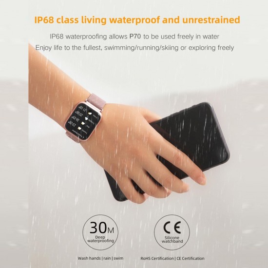 P70 Smart Bracelet Fashion Sports Watch 1.3'' IPS Single-touch Screen IP68 Waterproof Fitness Tracker Sleep/Heart Rate/Blood Pressure Monitor Long Standby Smartwatch for Men Women P70 Smart Bracelet Fashion Sports Watch 1.3'' IPS Single-touch Screen IP68 Waterproof Fitness Tracker Sleep/Heart Rate/Blood Pressure Monitor Long Standby Smartwatch for Men Women