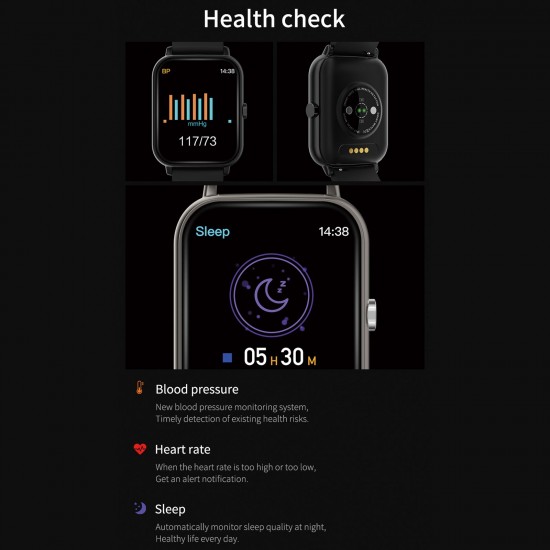 A20 PRO Smart Sports Watch 1.69'' IPS Full-touch Screen BT Call Local Massive Music Body Temperature Monitor Long Standby Split-screen Task Intelligent Encryption Multi-theme Styles One-click Recording