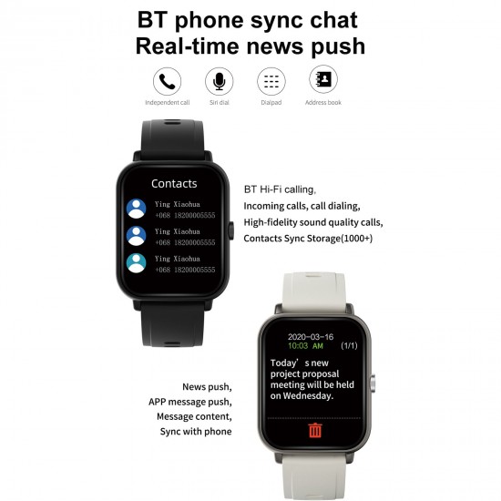 A20 PRO Smart Sports Watch 1.69'' IPS Full-touch Screen BT Call Local Massive Music Body Temperature Monitor Long Standby Split-screen Task Intelligent Encryption Multi-theme Styles One-click Recording
