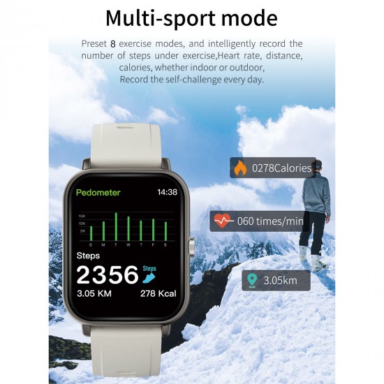 A20 PRO Smart Sports Watch 1.69'' IPS Full-touch Screen BT Call Local Massive Music Body Temperature Monitor Long Standby Split-screen Task Intelligent Encryption Multi-theme Styles One-click Recording