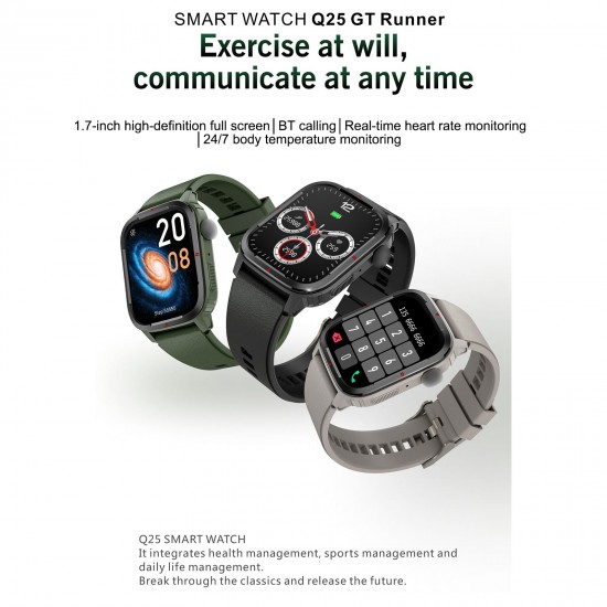 Q25 Smart Sports Watch 1.7'' TFT Full-Touch Screen BT Call Body Temperature/Heart Rate/Sleep/Blood Pressure Monitor Multiple Sports Mode Message/Call Reminder Compatible with Android iOS Q25 Smart Sports Watch 1.7'' TFT Full-Touch Screen BT Call Body Temperature/Heart Rate/Sleep/Blood Pressure Monitor Multiple Sports Mode Message/Call Reminder Compatible with Android iOS