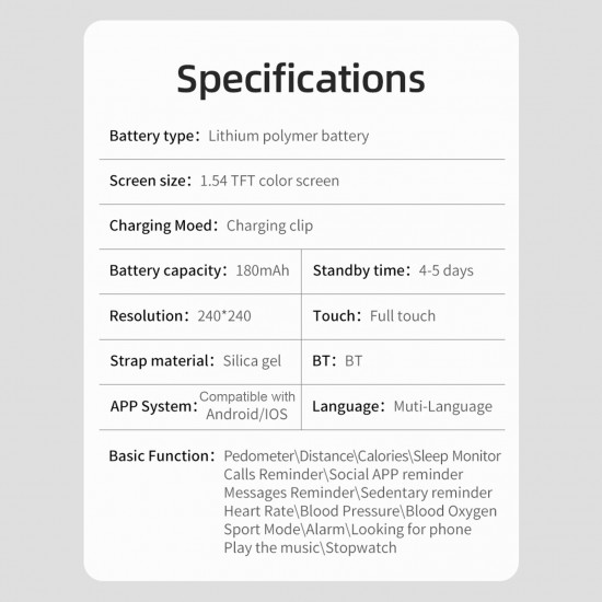 X8 Intelligent BT Watch 1.54in Color Screen Waterproof Watch Step Counting Heart Rate Sleep Quality Monitoring Multiple Sports Mode Fitness Watch