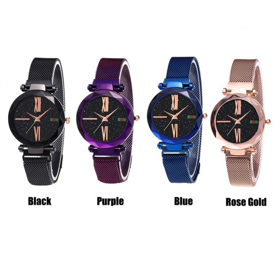 Women Fashion Elegant Luxury Starry Sky Quartz Watch Lady Magnetic Band Jewelry Wristwatch