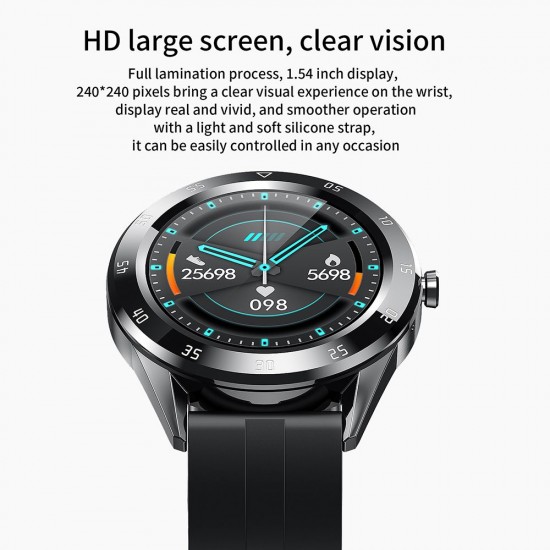 Multi-function Large Screen Waterproof Intelligent Watch BT Call Message Reminder Sport Record Health Monitor (Black)
