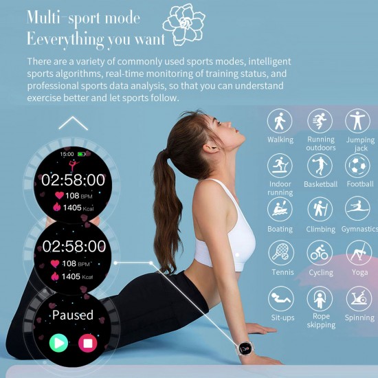 Women Smart Watch Fitness Tracker Bluetooth Bracelet Smart Sports Band Heart Rate Blood Pressure Sleeping Monitor Wristband Touch Screen IP67 Waterproof Information Reminder